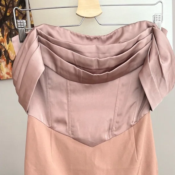 NWT Lavish Alice Mink Pleated Bardot Satin Mix Midi Dress - Picture 3 of 6